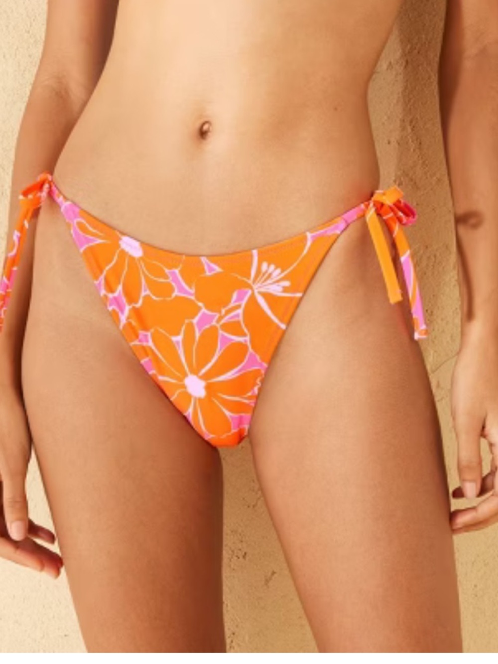 wild fable Pink and Orange Floral & Stripe Tie-Side Bikini Bottoms